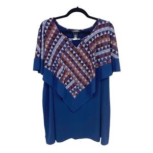 Catherines Any Wear Collection Geometric Print Short Sleeve Top Stretch Blue 2X